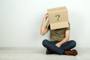 man with box on his head