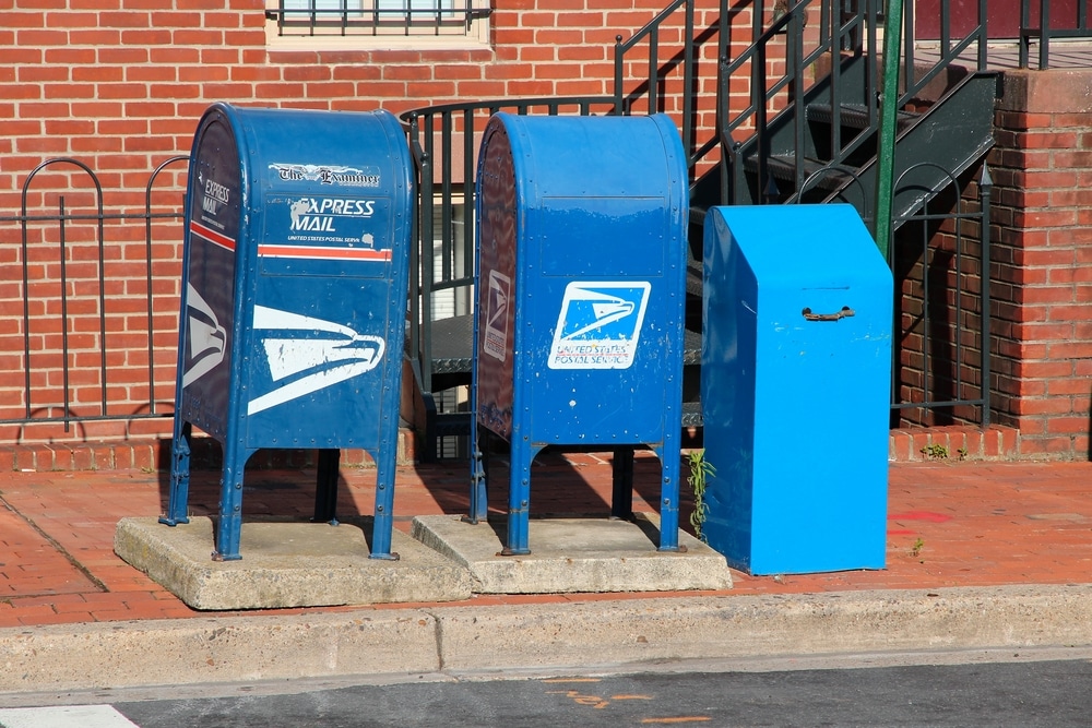 blue USPS mailboxes